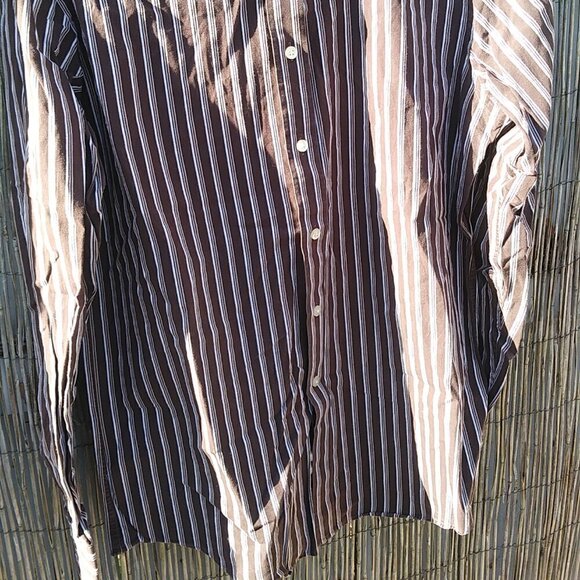 Sean John Men's Brown Tan White Striped Button Down - 15 1/2 - 34/35 - Picture 4 of 12